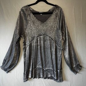 Chic Soul Womens Silver Metallic Blouse Size 2X Smocked Occassion Glam Event 70s